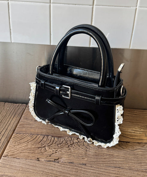 ショルダーバッグ 小さめ フェイクレザー ハンドバッグ スクエア 2way 肩掛けバッグ リボンデザイン 大人かわいい手提げ鞄 レース 斜め掛けカバン フェミニン 77YUEL-002